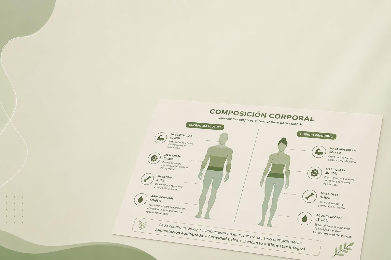 Infografía de composición corporal - evaluación nutricional en Posadas, Misiones